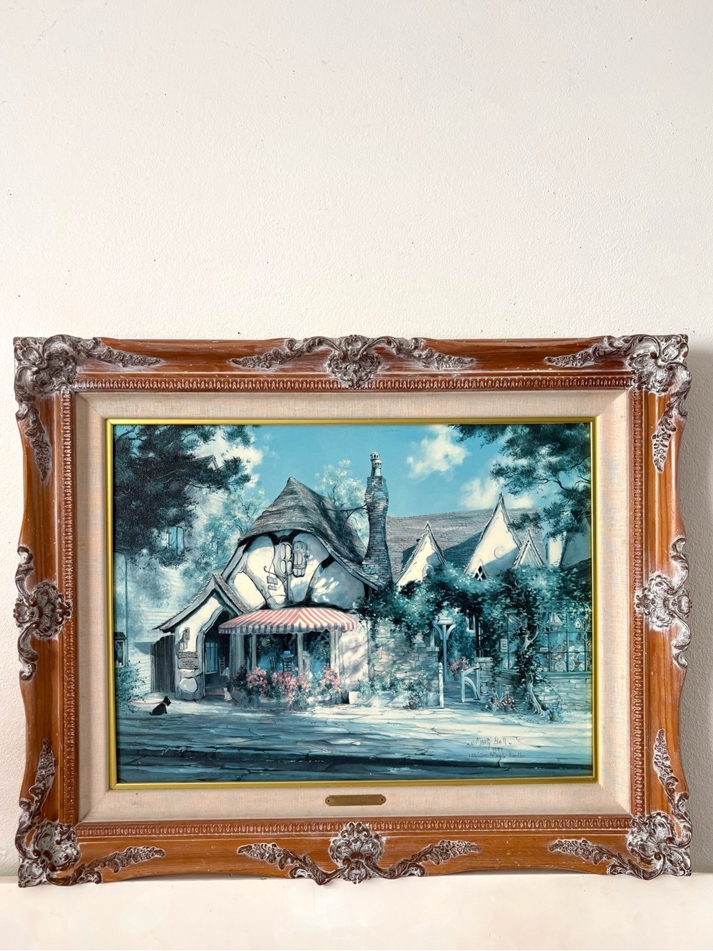 Vintage Marty Bell painting framed the tuck box tearoom baroque cottage